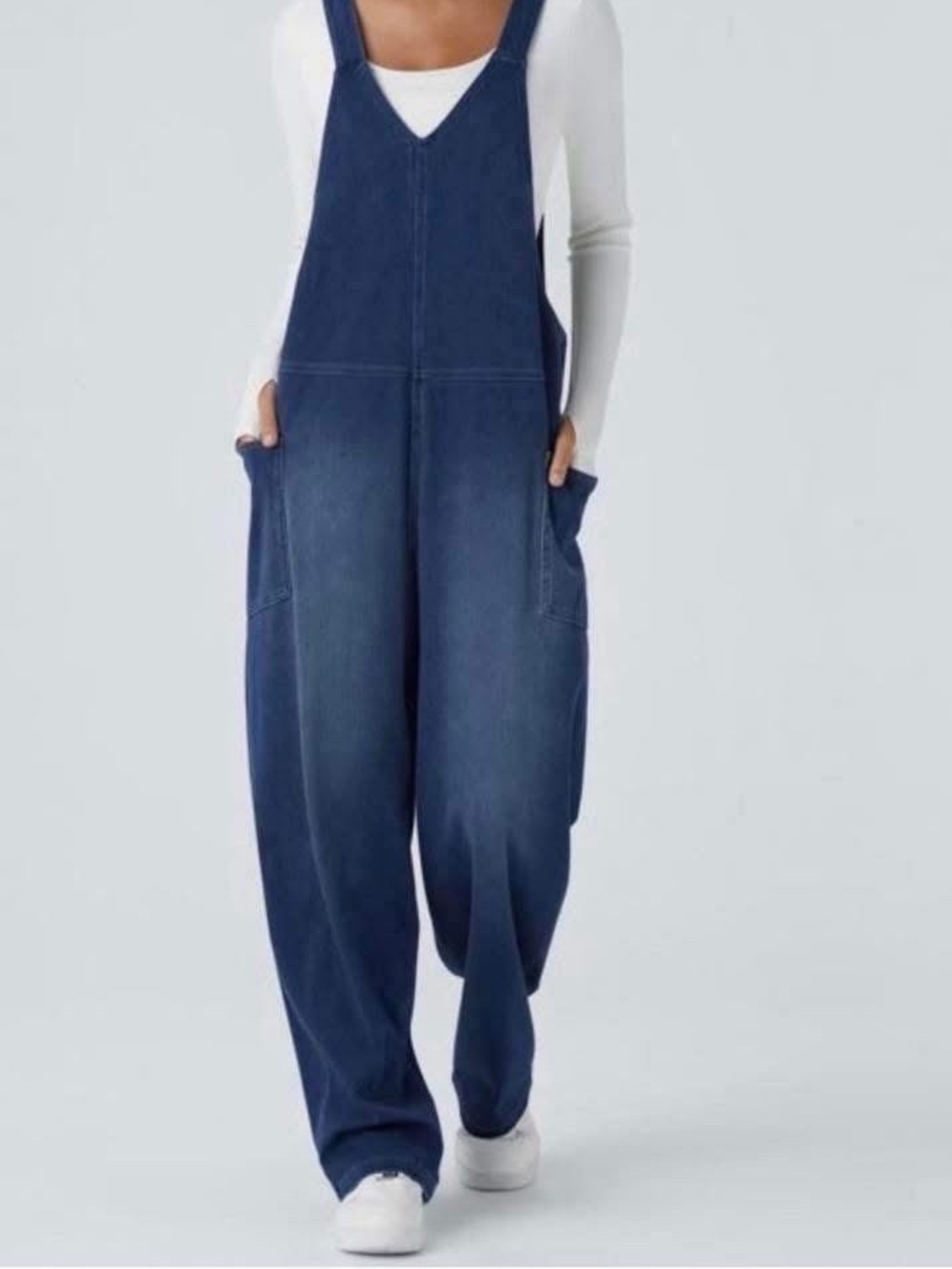 HALARA Navy Blue Relaxed Denim Jumpsuit